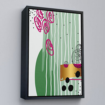 Kahverengi Çerçeveli Renkli Soyut Geometrik Şekiller Tablosu