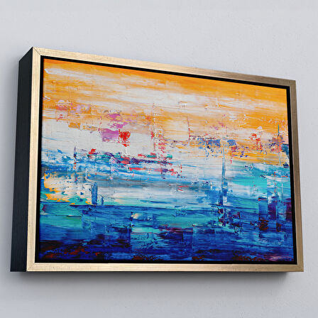 Siyah Çerçeveli Soyut Yağlıboya Görünüm Dekoratif Kanvas Duvar Tablosu