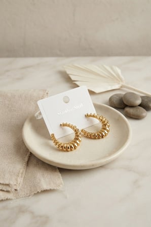 316L Çelik Gold Renk Tırtıklı Halka Model Küpe 5886