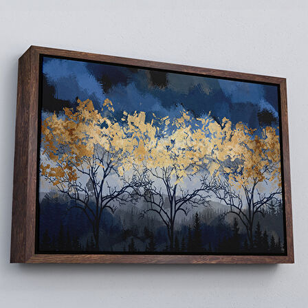 Kahverengi Çerçeveli Geceyarısı Orman Manzarazı Yağlıboya Görünüm Dekoratif Tablo