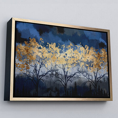 Kahverengi Çerçeveli Geceyarısı Orman Manzarazı Yağlıboya Görünüm Dekoratif Tablo