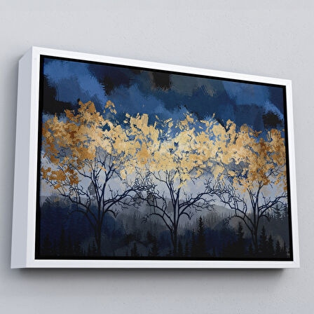 Kahverengi Çerçeveli Geceyarısı Orman Manzarazı Yağlıboya Görünüm Dekoratif Tablo