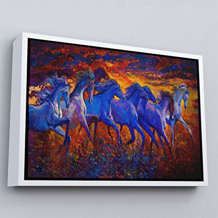 Siyah Çerçeveli Koşan Atlar Dekoratif Kanvas Duvar Tablosu