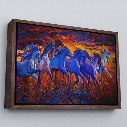 Siyah Çerçeveli Koşan Atlar Dekoratif Kanvas Duvar Tablosu