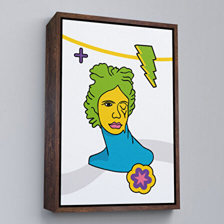 Beyaz Çerçeveli Pop Art Yunan Heykeli Tablosu