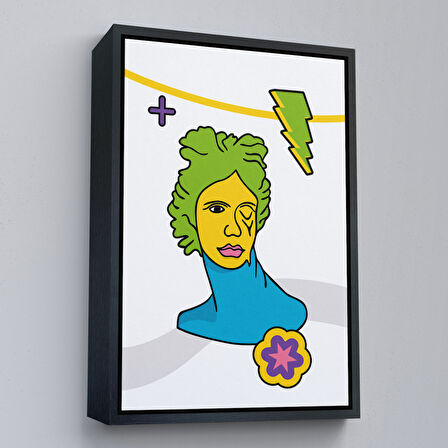 Beyaz Çerçeveli Pop Art Yunan Heykeli Tablosu
