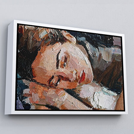 Kahverengi Çerçeveli Uyuyan Güzel Kadın Yağlıboya Görünümlü Duvar Tablosu