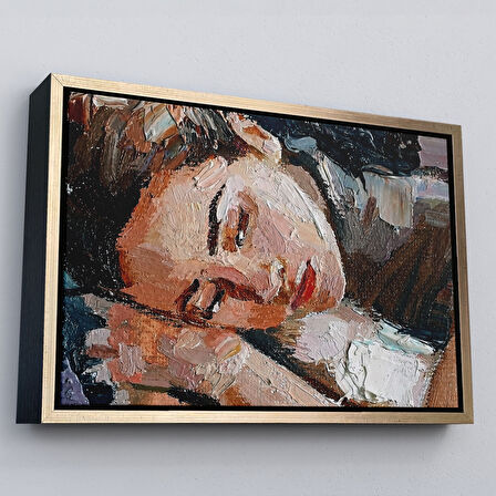 Siyah Çerçeveli Uyuyan Güzel Kadın Yağlıboya Görünümlü Duvar Tablosu