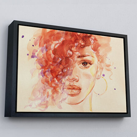 Beyaz Çerçeveli Afrikalı Kadın Suluboya Görünüm Dekoratif Kanvas Tablo