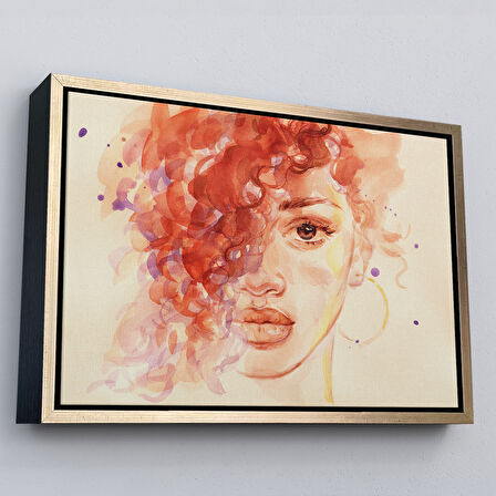 Kahverengi Çerçeveli Afrikalı Kadın Suluboya Görünüm Dekoratif Kanvas Tablo