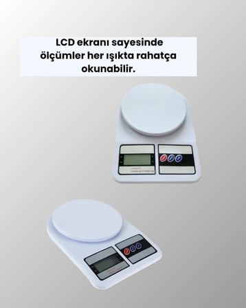 Beyaz Plastik Dijital Mutfak Tartısı – 24x16.8x1.5cm