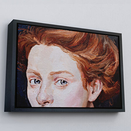 Altın Çerçeveli Kızıl Saçlı Kadın Yağlıboya Görünüm Dekoratif Tablo