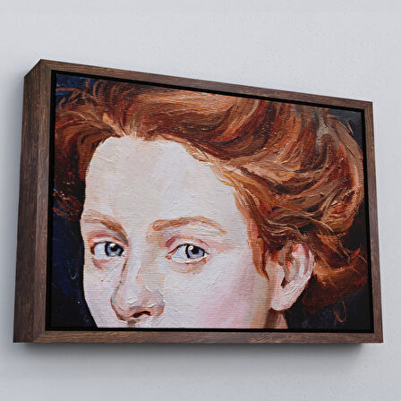 Altın Çerçeveli Kızıl Saçlı Kadın Yağlıboya Görünüm Dekoratif Tablo