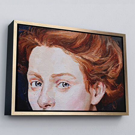 Beyaz Çerçeveli Kızıl Saçlı Kadın Yağlıboya Görünüm Dekoratif Tablo