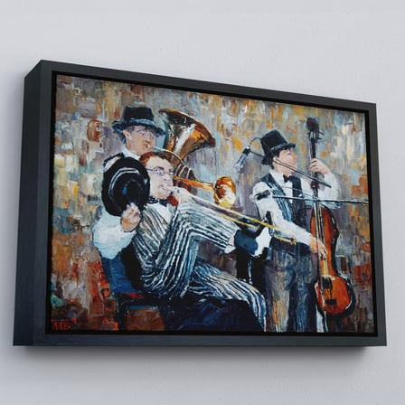 Kahverengi Çerçeveli Müzik Çalan Orkestra Dekoratif Duvar Tablosu