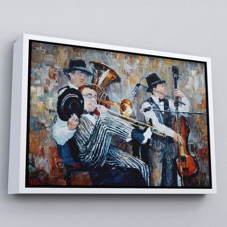 Kahverengi Çerçeveli Müzik Çalan Orkestra Dekoratif Duvar Tablosu