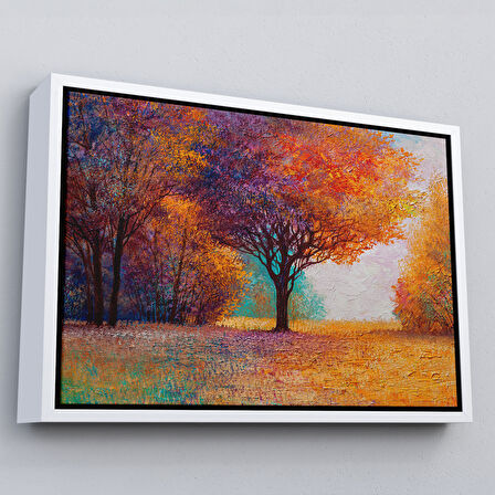 Kahverengi Çerçeveli Sonbahar Manzarası Yağlıboya Görünüm Dekoratif Kanvas Duvar Tablosu