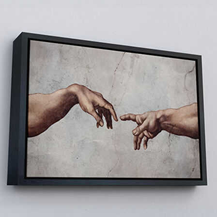 Kahverengi Çerçeveli Ademin Yaratılışı Michelangelo Kanvas Tablo