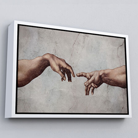 Beyaz Çerçeveli Ademin Yaratılışı Michelangelo Kanvas Tablo