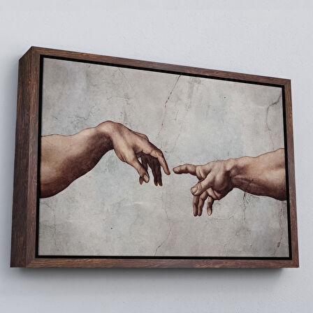 Beyaz Çerçeveli Ademin Yaratılışı Michelangelo Kanvas Tablo