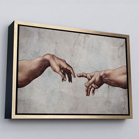 Beyaz Çerçeveli Ademin Yaratılışı Michelangelo Kanvas Tablo