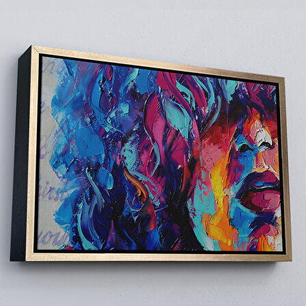 Altın Çerçeveli Güzel Kızın Soyut Resmi Yağlıboya Görünüm Dekoratif Kanvas Duvar Tablosu