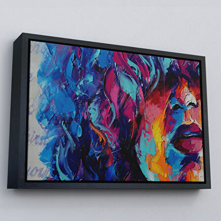 Altın Çerçeveli Güzel Kızın Soyut Resmi Yağlıboya Görünüm Dekoratif Kanvas Duvar Tablosu