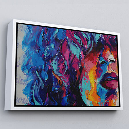 Altın Çerçeveli Güzel Kızın Soyut Resmi Yağlıboya Görünüm Dekoratif Kanvas Duvar Tablosu