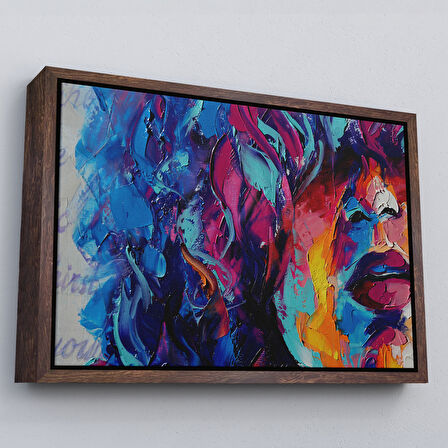 Altın Çerçeveli Güzel Kızın Soyut Resmi Yağlıboya Görünüm Dekoratif Kanvas Duvar Tablosu