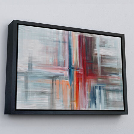 Siyah Çerçeveli Fırça Darbeleri ile Soyut Yağlıboya Görünüm Dekoratif Kanvas Duvar Tablosu