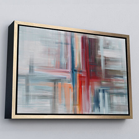 Siyah Çerçeveli Fırça Darbeleri ile Soyut Yağlıboya Görünüm Dekoratif Kanvas Duvar Tablosu