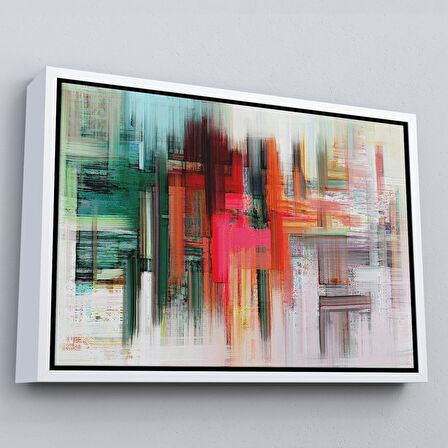 Altın Çerçeveli Fırça Darbeleri ile Soyut Yağlıboya Görünüm Dekoratif Kanvas Duvar Tablosu