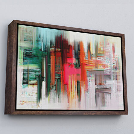 Altın Çerçeveli Fırça Darbeleri ile Soyut Yağlıboya Görünüm Dekoratif Kanvas Duvar Tablosu