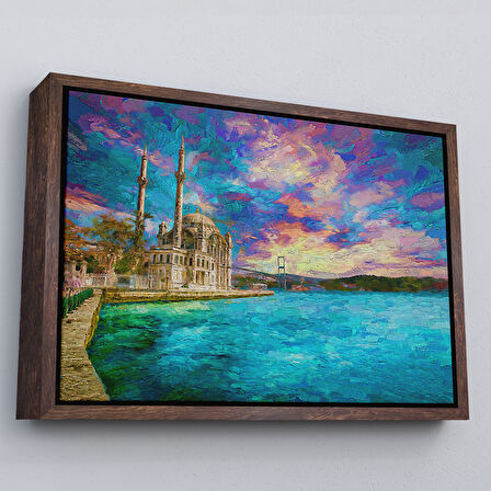 Siyah Çerçeveli Fırça Darbeleri ile Soyut Yağlıboya Görünüm Dekoratif Kanvas Duvar Tablosu