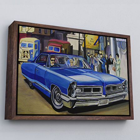 Kahverengi Çerçeveli Fırça Darbeleri ile Soyut Yağlıboya Görünüm Dekoratif Kanvas Duvar Tablosu