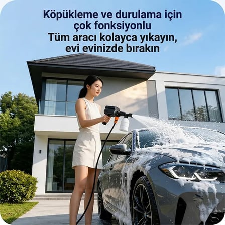EZERE TurboWash Şarjlı 60 Bar Yüksek Basınçlı Oto Araba Bahçe Yıkama ve Temizleme Tabancası Makinesi-(5775)