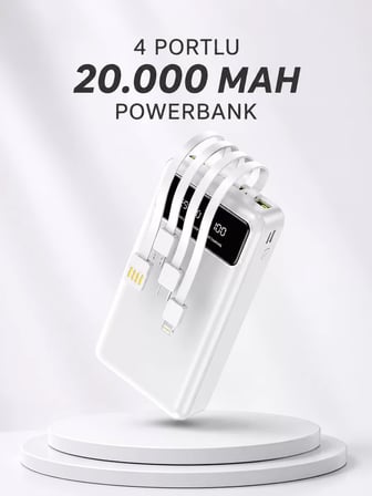 Powerbank Şarj Cihazı 4 Çıkışlı 20.000 MAH Powerbank Kompakt Yüksek Kapasiteli Hızlı Şarj