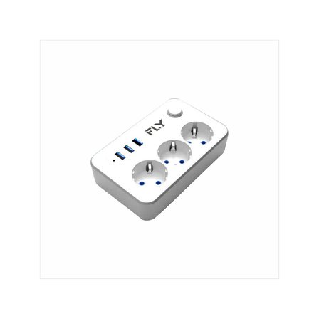 FLY 3406-01 3 Soket 3 USB Akım Korumalı Priz 2.1A Anahtarlı 2Mt Kablo (Beyaz)(1923)