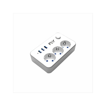 FLY 3406-01 3 Soket 3 USB Akım Korumalı Priz 2.1A Anahtarlı 2Mt Kablo (Beyaz)(1923)