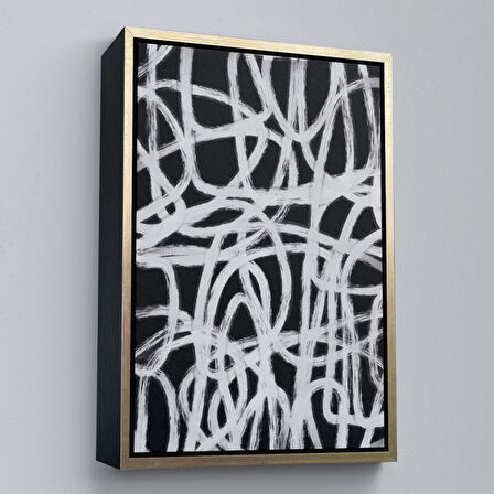 Kahverengi Çerçeveli Siyah Beyaz Soyut Çizgiler Tablosu