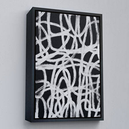 Kahverengi Çerçeveli Siyah Beyaz Soyut Çizgiler Tablosu