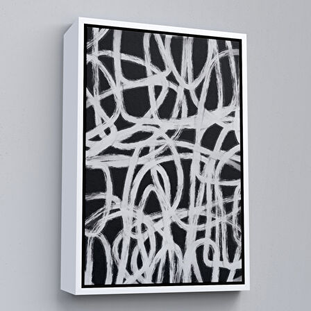 Kahverengi Çerçeveli Siyah Beyaz Soyut Çizgiler Tablosu