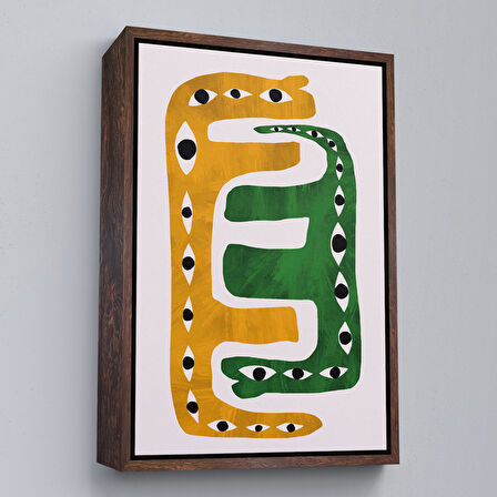 Kahverengi Çerçeveli Soyut Gözlü Ezoterik Yılan Tablosu