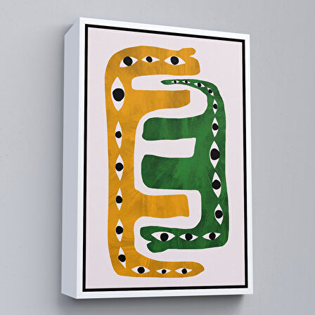 Kahverengi Çerçeveli Soyut Gözlü Ezoterik Yılan Tablosu