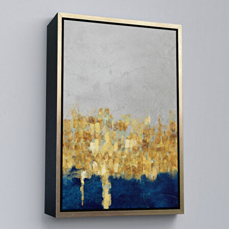 Altın Çerçeveli Mavi ve Altın Detaylı Modern Tablo