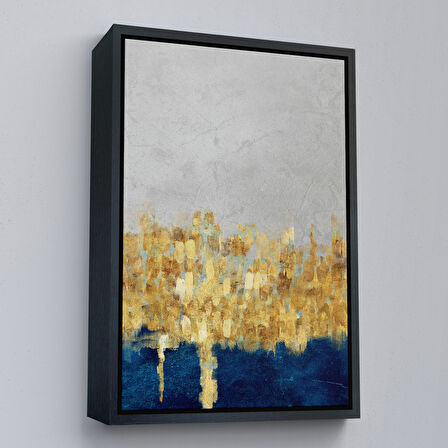 Altın Çerçeveli Mavi ve Altın Detaylı Modern Tablo