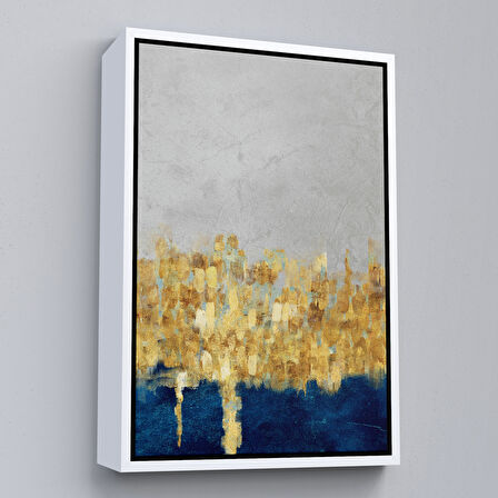 Altın Çerçeveli Mavi ve Altın Detaylı Modern Tablo