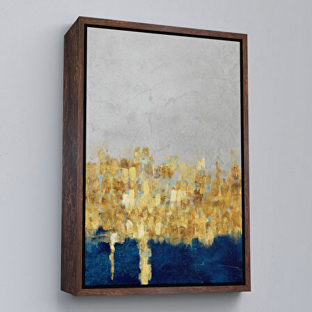 Altın Çerçeveli Mavi ve Altın Detaylı Modern Tablo