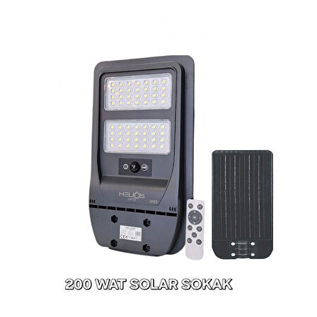 Güneş Enerjili 200W LED Projektör - Sensörlü, IP65 Su Geçirmez Beyaz Işık + Uzaktan Kumandalı