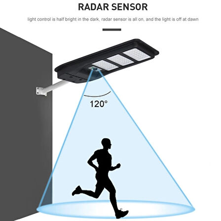 300W Güneş Enerjili Dış Mekan Aydınlatma - Beyaz Işık, Uzaktan Kumandalı, IP65 Su Geçirmez